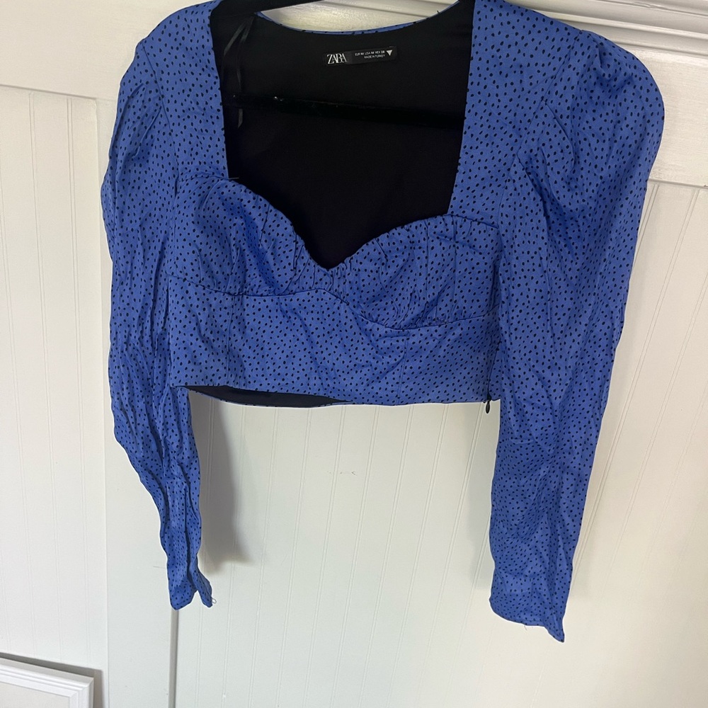 Zara Blue Long Sleeve Crop Top
